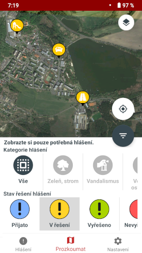 Pokorčilé filtrování zobrazených závad na mapě