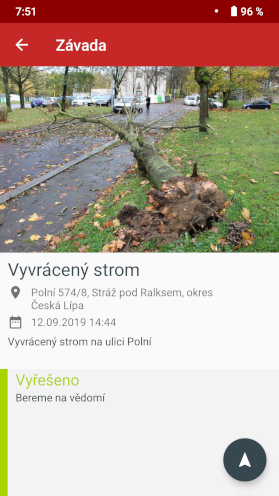 Detail nahlášené závady