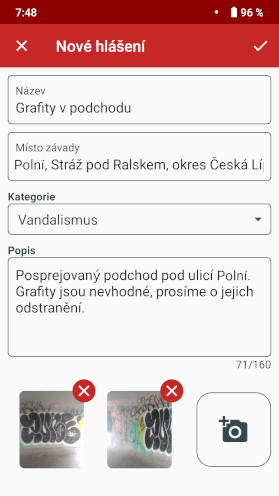 Ukázka vytvoření závady